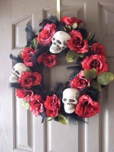 Red Rose and Skull Wreath