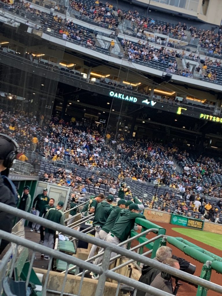 Oakland A's in the PNC Park dugout